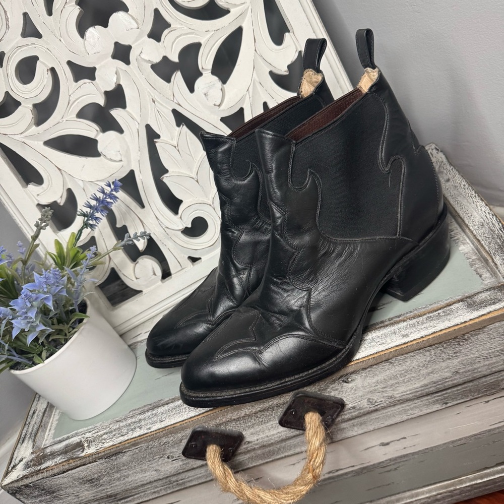 VINTAGE Western Pointed Toe Pull On Ankle Cowboy Boot Size 8.5EE Rodeo - Picture 2 of 16